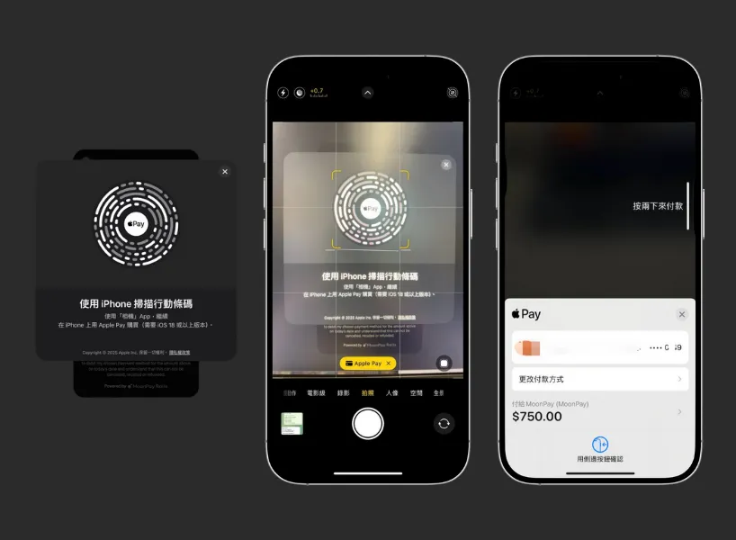 用手機進行付款，完成MoonPay買幣